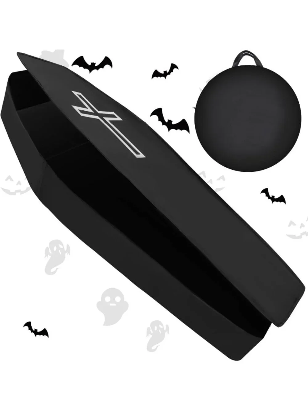 Life-Size Halloween Coffin Prop - Collapsible Scary Casket for Graveyard Decor